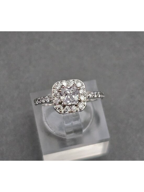 Unbranded Jewelry - Vintage Sterling Silver Quartz Ring Size 3.5 Cushion Cut Halo Pinky Band